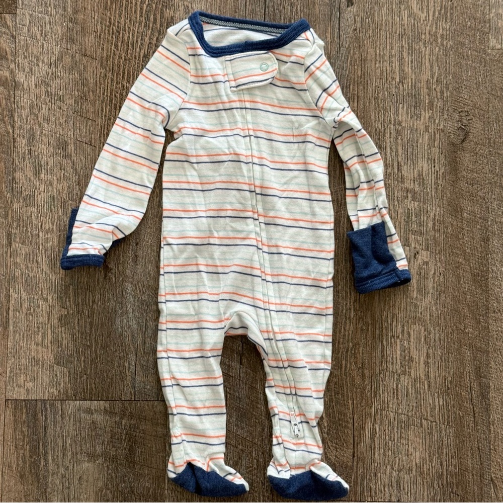 Striped Baby Footie with Navy Accents